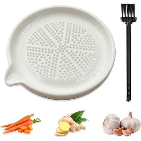 Râpe céramique ronde - 1 pièce - Céramique haute qualité - Râpage fin avec bec verseur - Cuisine gingembre ail fromage - Avec brosse de nettoyage (1/5)