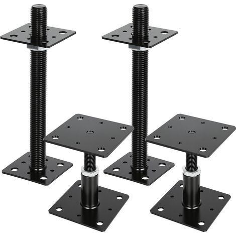 Randaco Soporte de poste regulable en altura para terraza, pérgola y valla 30-250 mm Negro 2 unidades