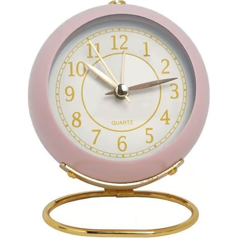 Réveil analogique à quartz miniature silencieux (7,6 cm) avec veilleuse et grand cadran (rose) (1/4)