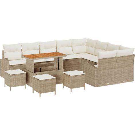 Maison Exclusive - Conjunto de sofás de jardín 13 uds. Beige ratá (1/5)