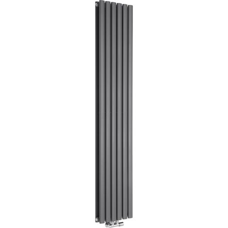 Milano Aruba Flow Anthracite Vertical Column Central Connection Double Oval Panel Radiator - 1780mm x 354mm