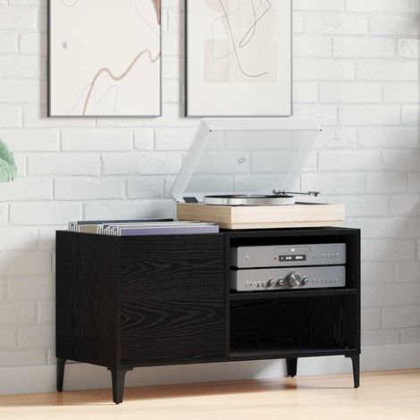 Schallplattenschrank Schwarz Eichen-Optik 84,5 x 38 x 48 cm