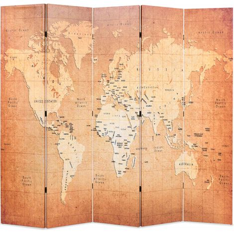 Cloison de séparation pliable-Paravent-Séparateur de pièce 200 x 170 cm Carte du monde Jaune (1/5)