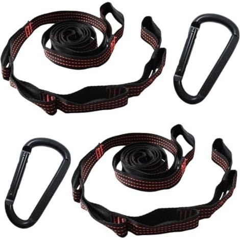 Fixation pour hamac 2 pièces, 2 m x 2,5 cm, Sangles réglables avec 6 Boucles, incluant 2 mousquetons en D, pour Arbre et balançoire, Noir Orange