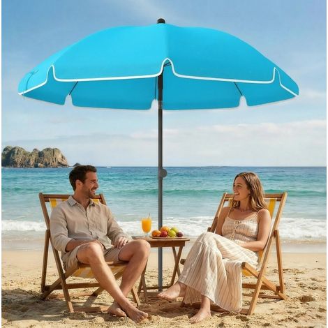 Strandschirm Ø150x185 cm blau aus Metall mit Neigung, höhenverstellbar und Tragetasche (1/4)
