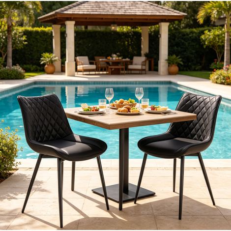 Sedia da pranzo in similpelle antracite con gambe in metallo, schienale ergonomico, set da 2 (1/4)