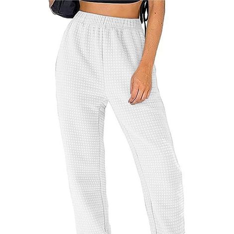Pantalon femme taille élastique cordon de serrage couleur unie confortable et respirant pantalon de survêtement décontracté pour la maison et les rendez-vous amoureux blanc L