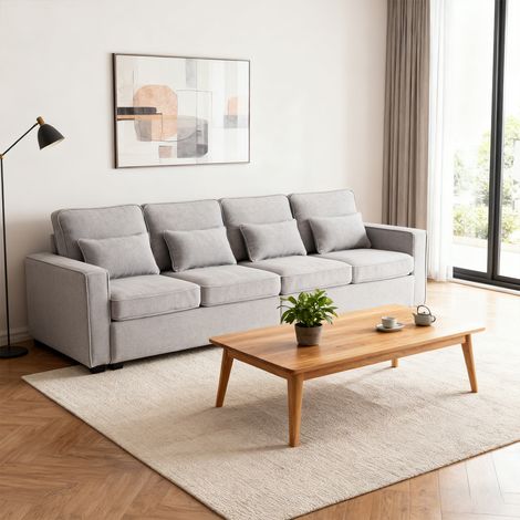 MEUBLES COSY Canapé moderne quatre places, revêtement en lin, accoudoirs avec poches et quatre coussins , convient aux salons, appartements et bureaux , gris (1/5)