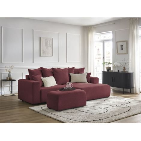 BOBOCHIC - Canapé d'angle convertible coffre ATILLA tissu chiné avec pouf Angle droit Rouge (1/5)