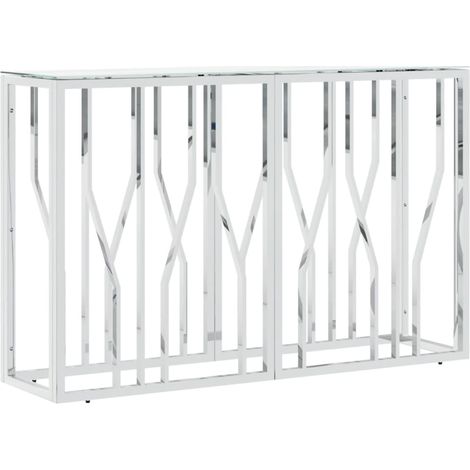 vidaXL Tavolino Consolle Argento 110x30x70 cm in Acciaio Inox e Vetro (1/5)