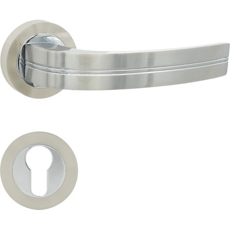 DOMINO Poignée de porte DEKAN-R M6/M9 PZ Poignée avec plaque PZ pour cylindre profilé Chrome/nickel brillant (1/5)