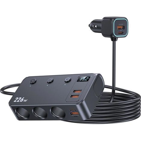 Chargeur allume-cigare 3 en 1 C33 226W avec affichage numérique et charge rapide PD (1/5)
