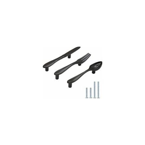 Lot de 3 poignées d'armoire en forme de cuillère à couteau en forme de fourchette poignées de porte trou central 7,6 cm noir mat- Crezuo (1/4)