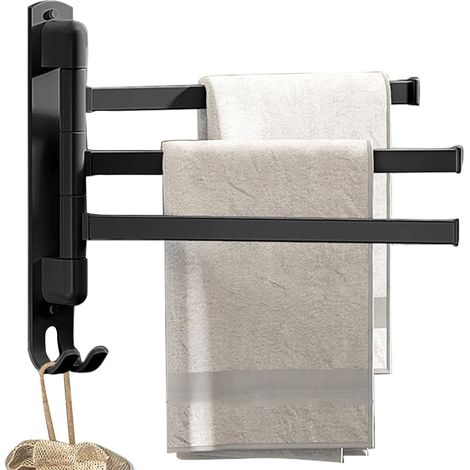 Porte-serviettes Pour salle de bain - cuisine - Rotation à 180 ° - Avec bras pivotant à 3 bras - En acier inoxydable, autocollant sans perçage (1/4)