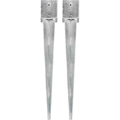 2 piquets au sol pour clôture et arche en acier galvanisé argenté 12 x 12 x 89 cm - PANGIVO (1/5)