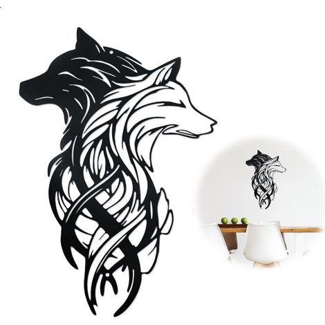 Adorno de pared con forma de cabeza de lobo de metal, ideal para el dormitorio, el jardín o cualquier otra habitación. Regalo perfecto para uso interior y exterior. (1/4)