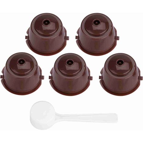 Lot de 5 filtres à capsules de café réutilisables et rechargeables en acier inoxydable PP 304 de qualité alimentaire (marron) (1/2)