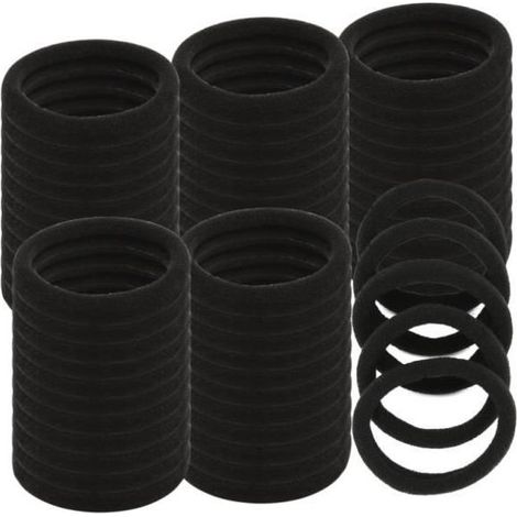 Elastique Cheveux, 60 Pièces Chouchou Fille Sans Couture Elastiques Noir Sans Métal en Polyester Attache Élastique pour Femmes (1/4)