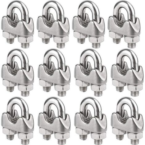 Attaches pour câbles métalliques M4, Serre-câbles étrie, U Boulon Clip de câble en Acier Inoxydable de 4mm de Diamètre, Lot de 12 (1/5)