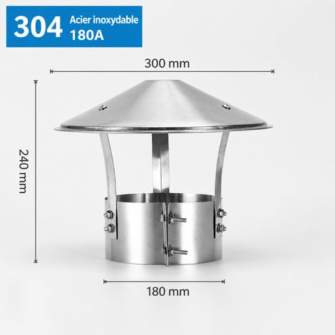 Chapeau de cheminée anti-pluie en inox 304 pour conduit 180 mm 304 180 30 × 30 × 7 cm 800 g – Livraison gratuite