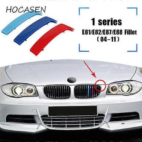 Lot de 3 baguettes décoratives extérieures pour calandre avant style M 3D de BMW Série 1 E81 E82 E87 E88 (2004-2011). (1/5)