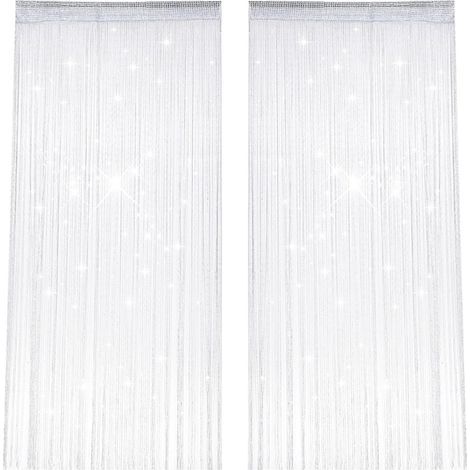 CCYKXA Pieces String Curtains, 100 x 200 cm Flashing Beaded Curtain, White String Door Curtain, Room Divider, Fly Screen for Outdoor Doors for Weddings, Cafes, Window Decoration
