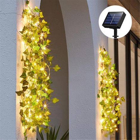 Lumières extérieures Solar Ivy Fairy String Lights Verre Artificielle Lumières Garland Green Feam Vine Lumière en Plein Air pour La Décoration De Jardin De Mariage Lantern-5M 50leds
