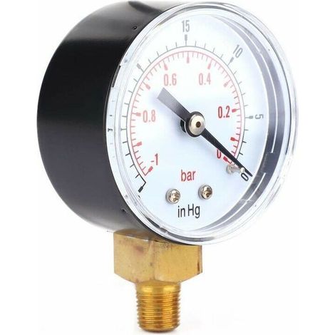 Manomètre à vide 50mm Pression max -1-0Bar 1/8 BSPT Pour eau, huile, air ou gaz Couvercle transparent pour lecture claire - 30-0inHg (1/4)