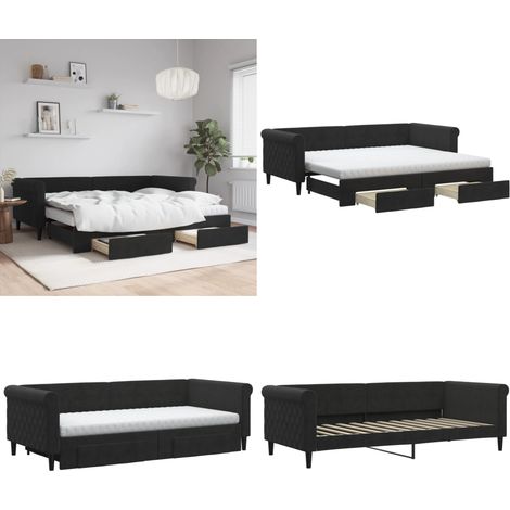 Tagesbett Ausziehbar mit Schubladen Schwarz 90x200 cm Samt - Schlafsofa - Sofa und Bett (1/5)