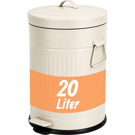 Relaxdays Mülleimer, 20 Liter, Küche, entnehmbarer Inneneimer, Fußpedal, Softclose, Metall, Retro Tretmülleimer, beige