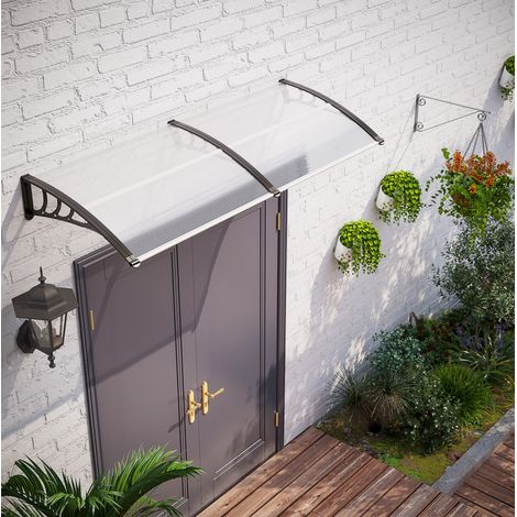 Pensilina per porta 75x195x23 cm in alluminio trasparente, pioggia e sole – MEUBLIV (1/5)