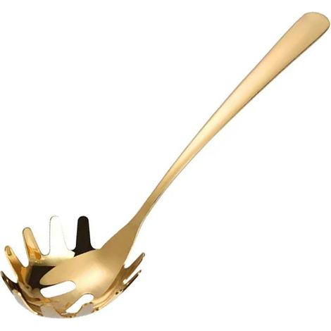 Cuillère à pâtes en acier inoxydable, cuillère à spaghetti, fourchette à spaghetti avec manche ergonomique, ustensiles de cuisine (doré) (1/3)