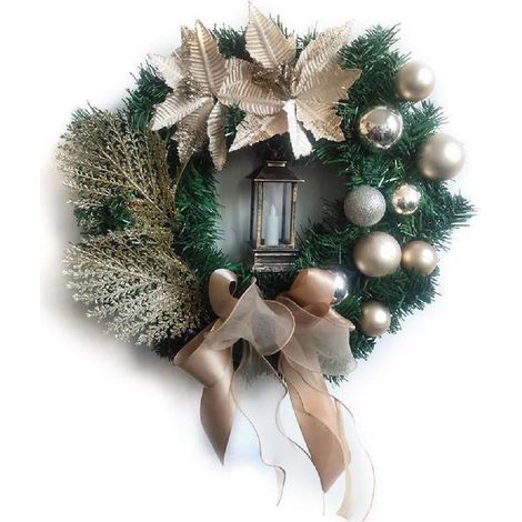 Guirlande Porte Noël - Couronne Artificielle Pin - Motif Plaid Buffalo - Pommes De Pin Fausse - Clochettes - 38 Cm (1/5)