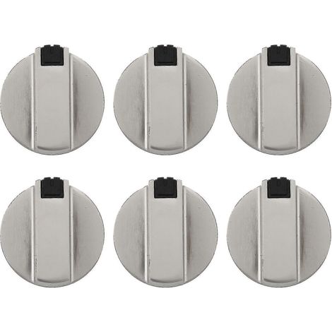 Boutons de cuisinière, boutons de four (lot de 6), adaptateurs universels en alliage de zinc argenté de 6 mm pour commandes de cuisinière à gaz (1/4)