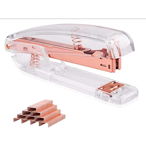 Agrafeuse transparente de bureau en acrylique avec 1000 agrafes 26/6, kit d'accessoires de bureau pour bureau à domicile (or rose) (1/2)