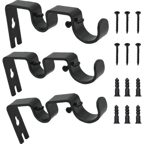 DEESSE SHOP - 3pcs supports de tringle à rideau, support mural de tringle réglable, supports de tringle à rideau double, supports muraux en métal robuste avec vis pour rideau de fenêtre murale (noir) (1/5)