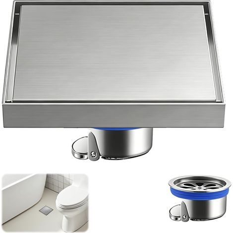 Caniveau de Douche Carré 15 x 15 cm, Gouttière de Drainage de Sol en Acier Inoxydable, Caniveau Douche Italienne avec Filtre à Cheveux, et Anti-odeurs, pour Salle de Bain Cuisine Garage ou sous-Sol (1/5)