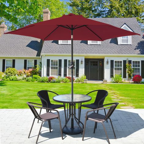 Greenbay Round Garden Parasol Sun Shade Patio Outdoor Umbrella Canopy Crank Tilt Mechanism 2.7M Wine