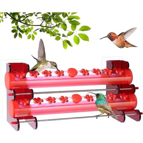 Mangeoire à colibris en acrylique horizontale pour fenêtre avec base en acier inoxydable (1/5)