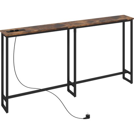 Table console étroite style industriel avec prises de courant et USB, pour salon entrée couloir, 160x20x80cm, marron (1/5)