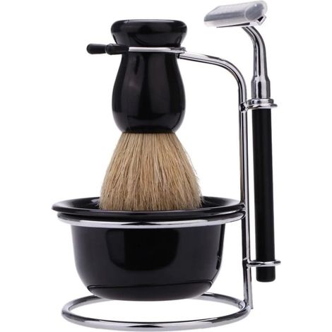 Men S Rasoir Set Kit de rasage avec stand bol et brosse Ensemble de soins pour rasage mouillé lisse Cadeaux de rasage idéaux pour les hommes et les coiffeurs