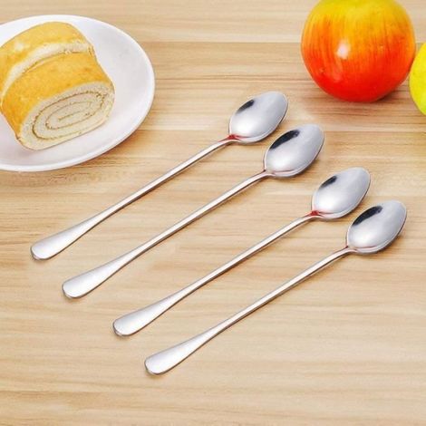 Cuillère - Acier Inoxydable - Long Manche 195 Mm - Pour Thé Café Cocktail Smoothie - Lot De 10 (1/4)