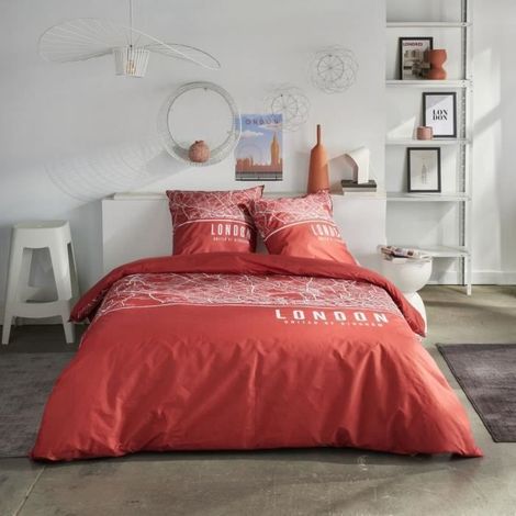 Bedding set - TODAY - JAVA - 2 people - 240x220 cm - Cotton - London print - Red