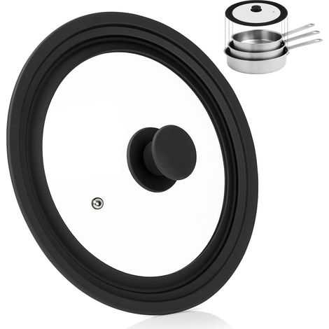 Couvercle Universel en Silicone 24/26/28 cm, Couvercle universel en verre en Silicone Résistant à Chaleur et Trou Vapeur, Couvercle Universel Noir, pour Casseroles et Poêles (1/5)