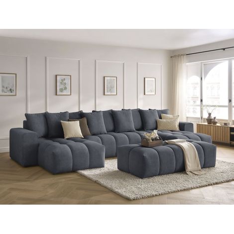 BOBOCHIC - Canapé panoramique fixe MONT-BLANC velours avec pouf Gris foncé (1/5)