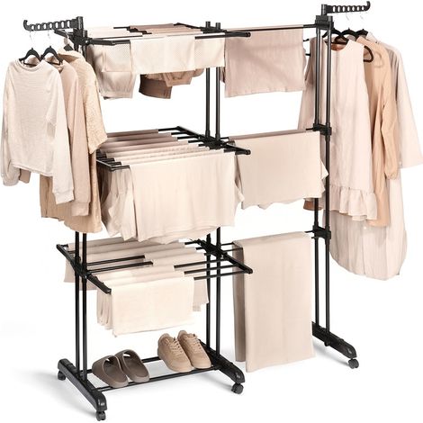 Étendoir à linge vertical extensible en métal noir XXL 78-130x64x172 cm (1/5)