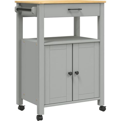 Desserte de cuisine en Pin massif Kitcha 60cm - 2 portes et 1 tiroir-Gris (1/5)