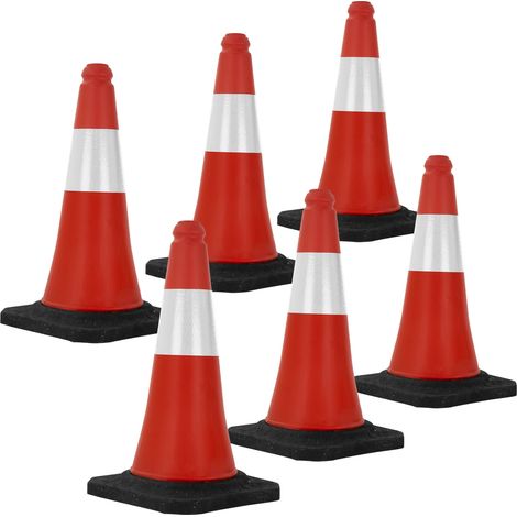 ECD Germany 6 Stück Verkehrskegel Pylone 51 cm, Rot-Weiß, Leitkegel mit schwerem Fuß, Verkehrsleitkegel mit weißen reflektierenden Streifen, Warnleitkegel Warnkegel Verkehrshütchen Markierungskegel