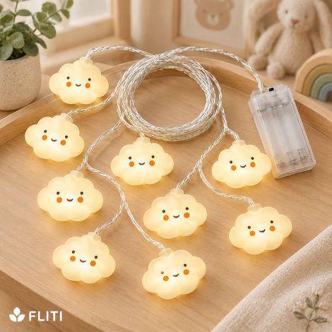 FLITI LED String Lights Star and Smiling Cloud 2m 10 Lights Warm White Battery Operated Children's Room Decoration (1/5)