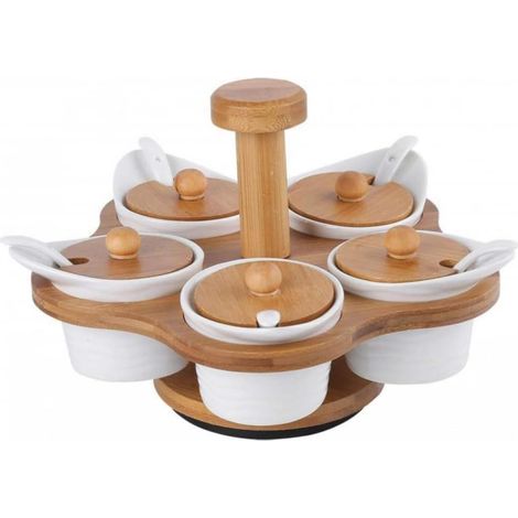 Ensemble de 5 pots à condiments en céramique, contenants for sucre, sel et poivre avec couvercles plateau for la cuisine (1/5)